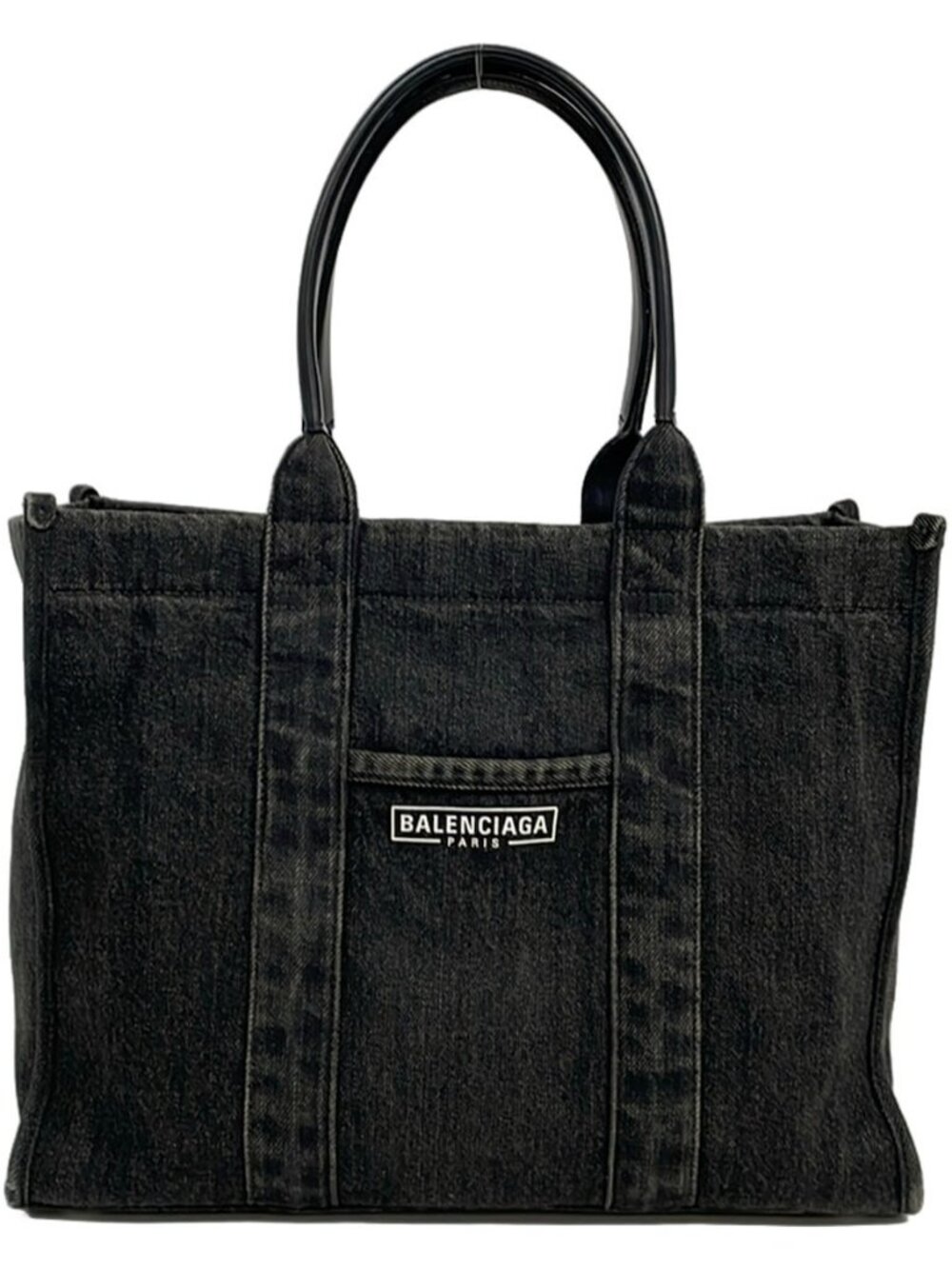 BALENCIAGA Hardware Tote Bag 671400 Black Denim Leather Tote Bag